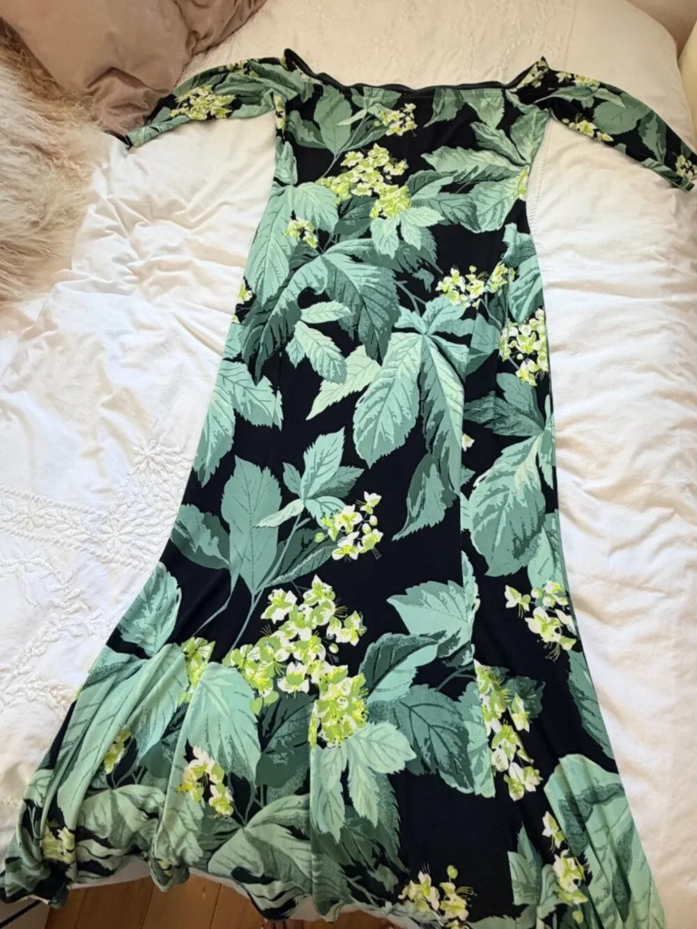 Norma Kamali Off Shoulder Fishtail Gown Floral Maxi Dress L/40